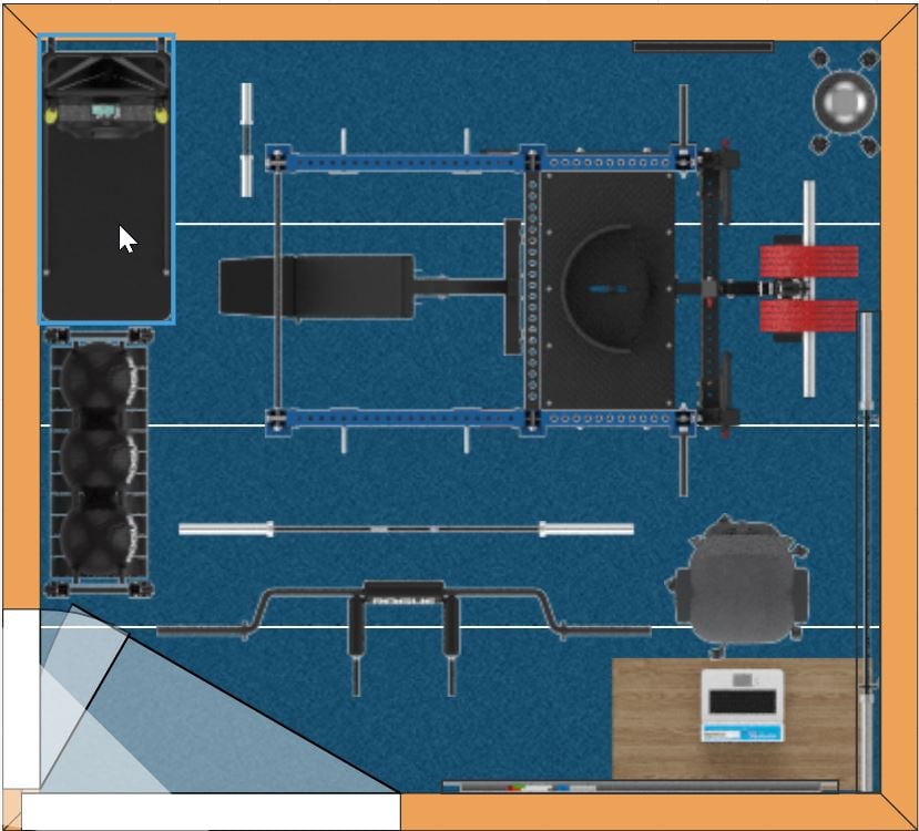 Basement gym example 160 square foot bird eye view