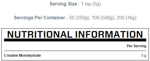 Nutritional information MYPROTEIN creatine