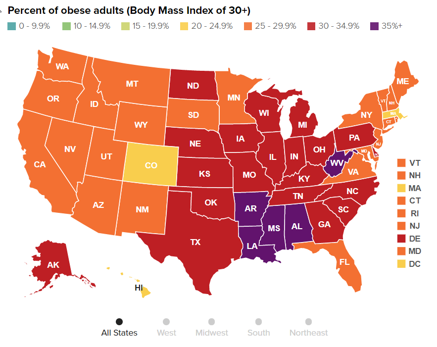 Obesity rates in the US
